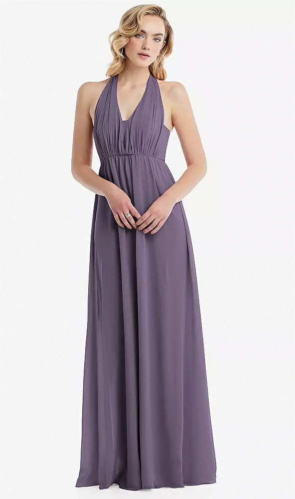 TH095..Empire Waist Shirred Skirt Convertible Sash Tie Maxi Dress..Lavender..XL