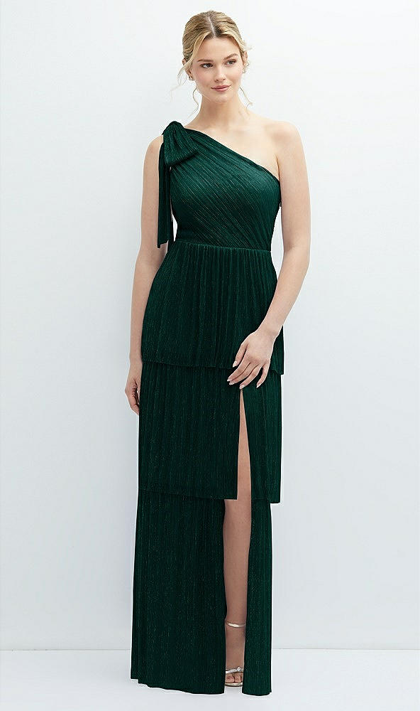 After Six 6889....Tiered Skirt Metallic Pleated Dress...Evergreen....Sz XXL