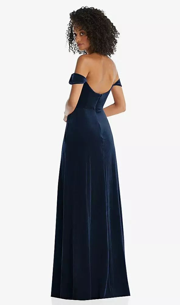 After Six 1551...Off-the-Shoulder Flounce Sleeve Velvet Maxi..Midnight..Size 8