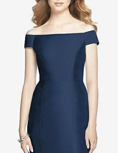 Alfred Sung 751...Off-the-Shoulder Criss Cross Back Satin Dress..Midnight..Sz 2