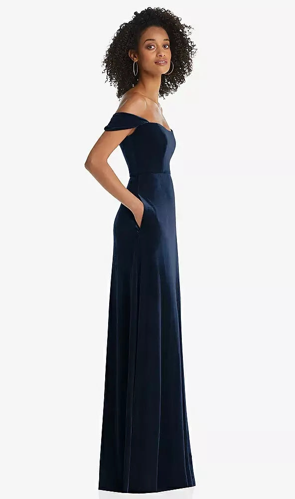After Six 1551...Off-the-Shoulder Flounce Sleeve Velvet Maxi..Midnight..Size 0
