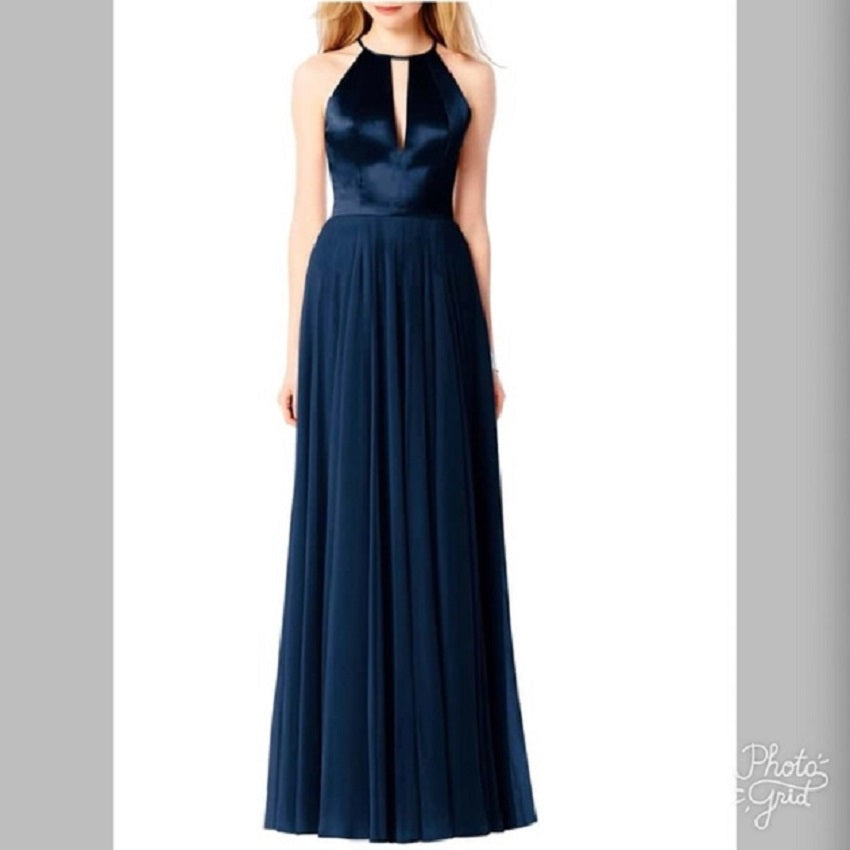 After Six 6705...Full Length, Halter, V-Neck Dress...Midnight....Size 16
