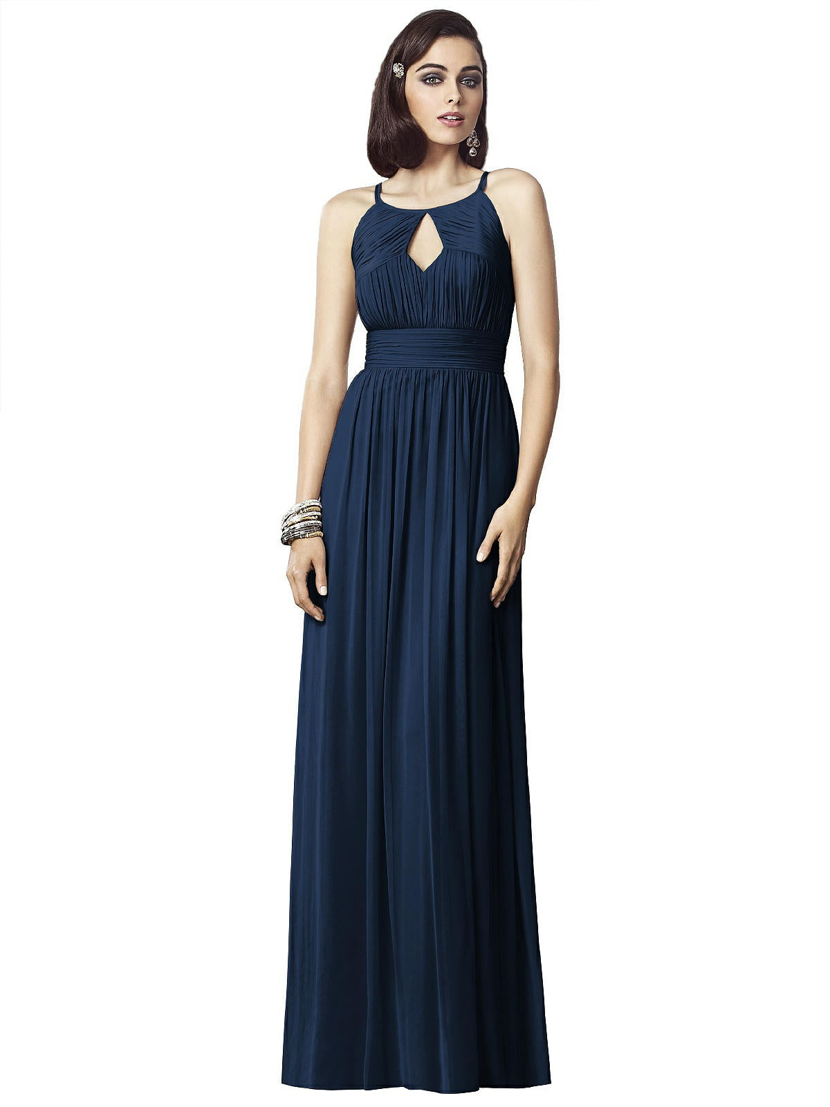 Dessy 2906...Full Length, Halter, Chiffon dress....Midnight Blue...Size 2