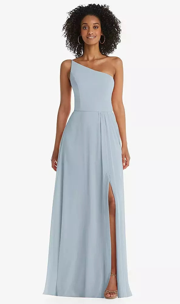 After Six 1555...One-Shoulder Chiffon Maxi Dress....Mist....Size 16 Long...NWT