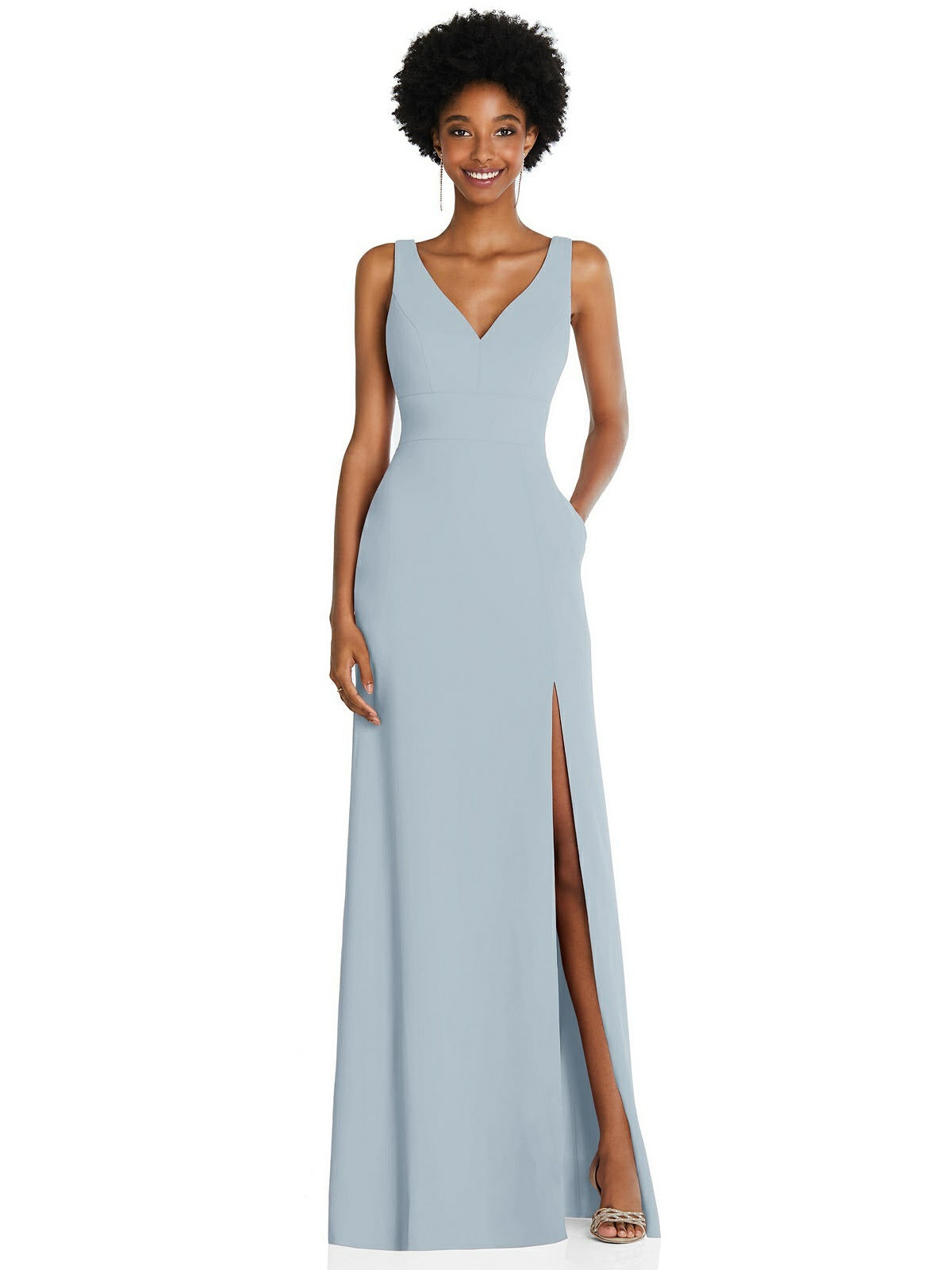 After Six 6857...Square Low-Back A-Line Dress with Front Slit....Mist...Sz 2