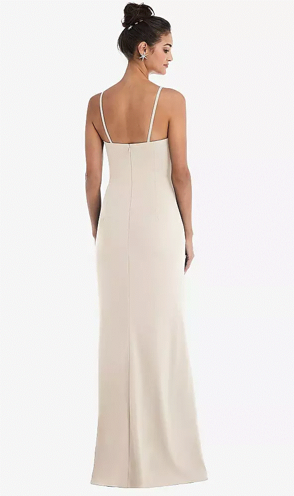 Notch Crepe Trumpet Gown with Front Slit....TH049.....Oat...Size 12...NWT