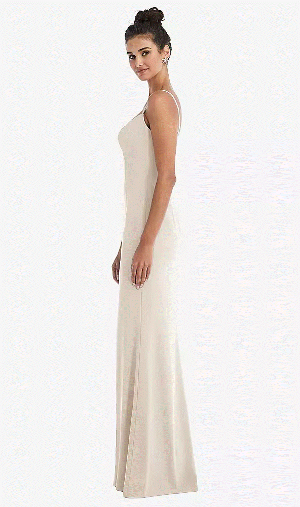 Notch Crepe Trumpet Gown with Front Slit....TH049.....Oat...Size 12...NWT