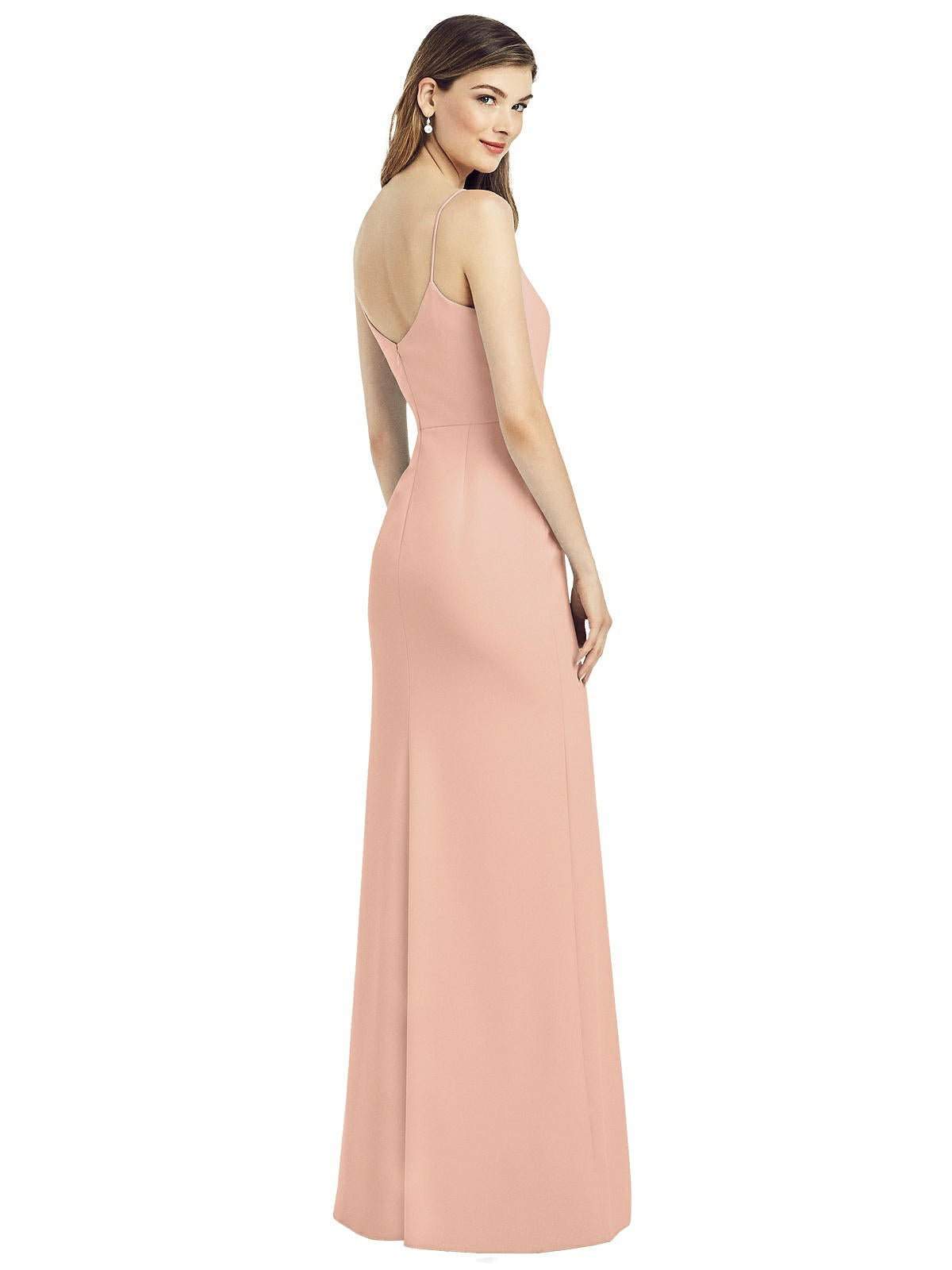After Six 6822..Spaghetti Strap V-Back Crepe Gown with Front Slit...Peach..Sz 16