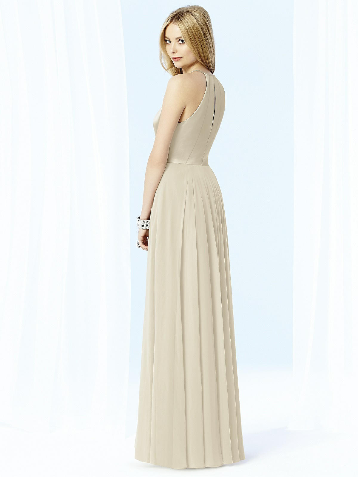 After Six 6705...Full Length, Halter, V-Neck Dress...Palomino....Size 2