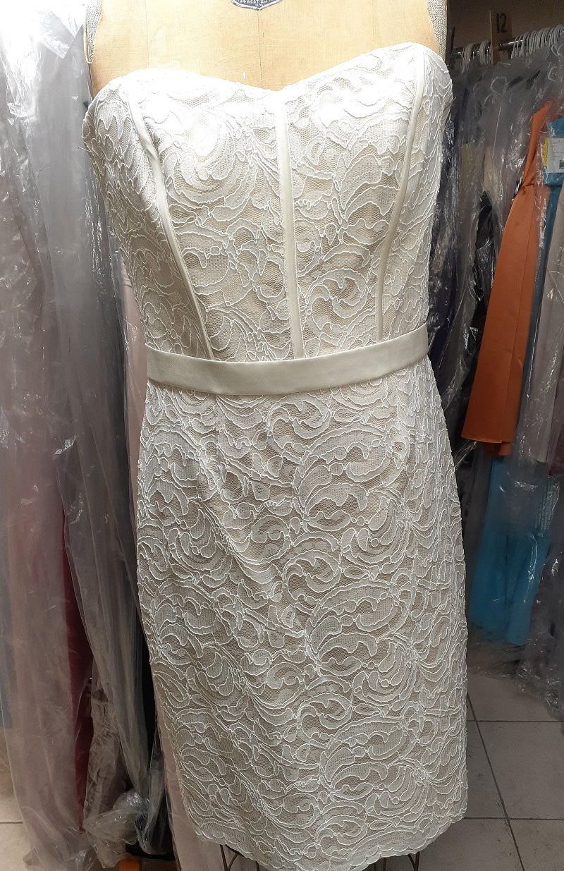 Dessy 2911....Cocktail Length, Strapless Dress....Palomino/ Ivory...Assorted Sizes