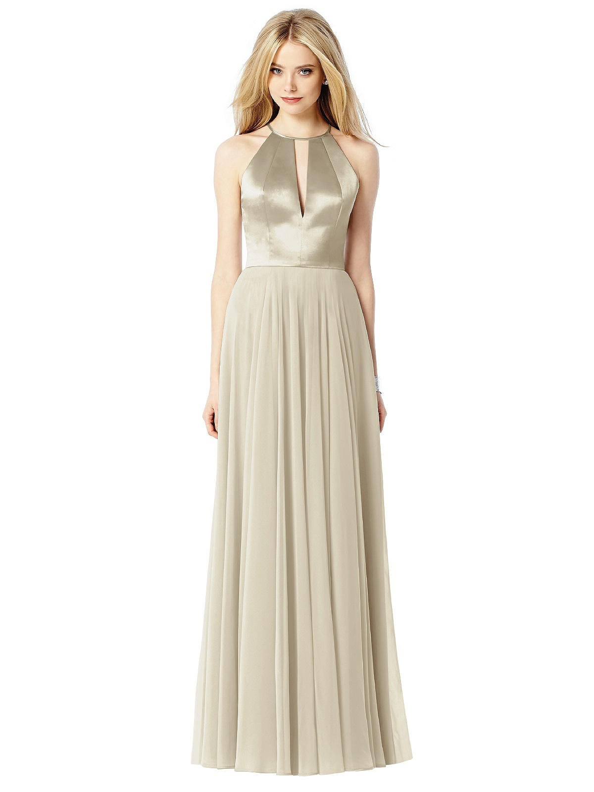 After Six 6705...Full Length, Halter, V-Neck Dress...Palomino....Size 2