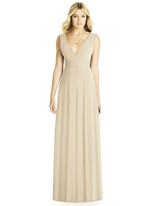 Dessy 8185....Sleeveless Deep V-Neck Open-Back Dress....Palomino...Size 8...NWT