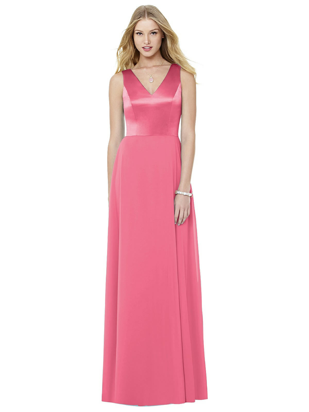 Dessy 8152....Full Length, V-Neck dress...Punch..Size 8...NWT