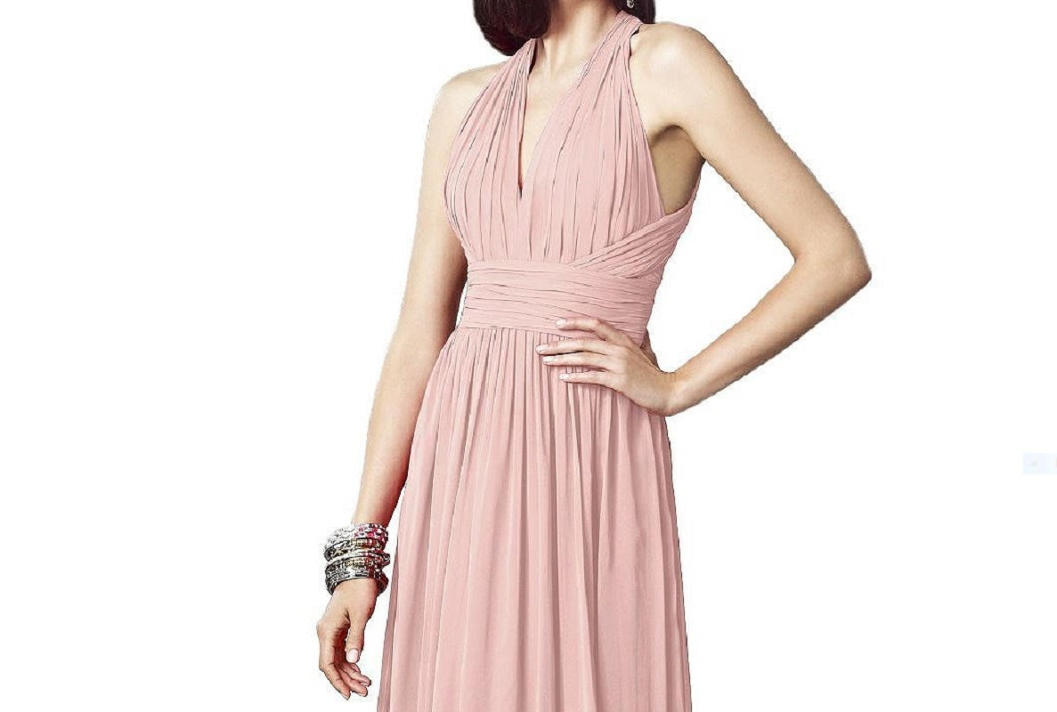 Dessy 2908......Full Length, V neck, Chiffon Dress.....Rose.....Size 2