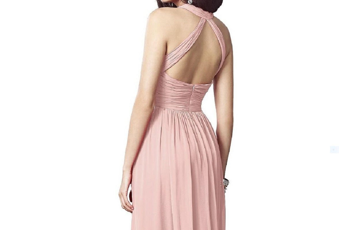 Dessy 2908......Full Length, V neck, Chiffon Dress.....Rose.....Size 2