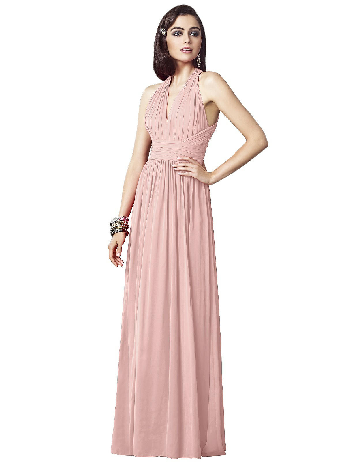 Dessy 2908......Full Length, V neck, Chiffon Dress.....Rose.....Size 0