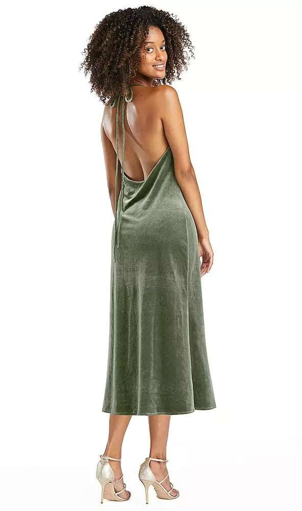 Dessy LB020..Cowl-Neck Convertible Velvet Midi Slip Dress..Sage Green..Size M