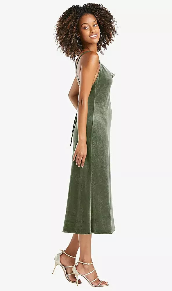 Dessy LB020..Cowl-Neck Convertible Velvet Midi Slip Dress..Sage Green..Size M