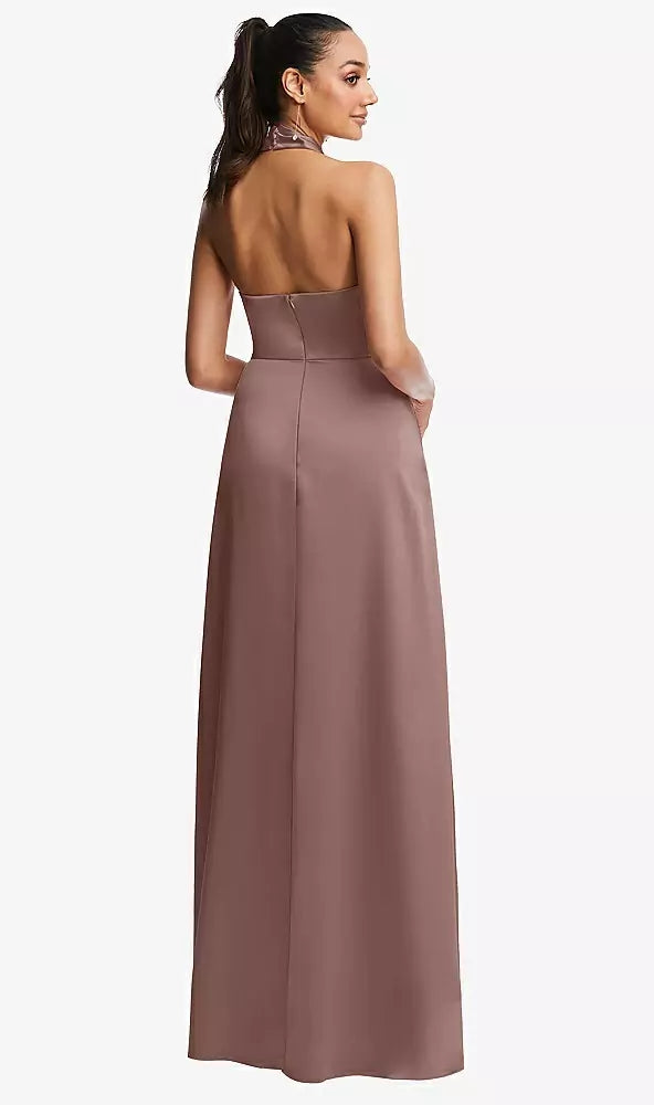 Dessy 3123.Shawl Collar Open-Back Halter Maxi Dress with Pockets..Sienna..Sz 14