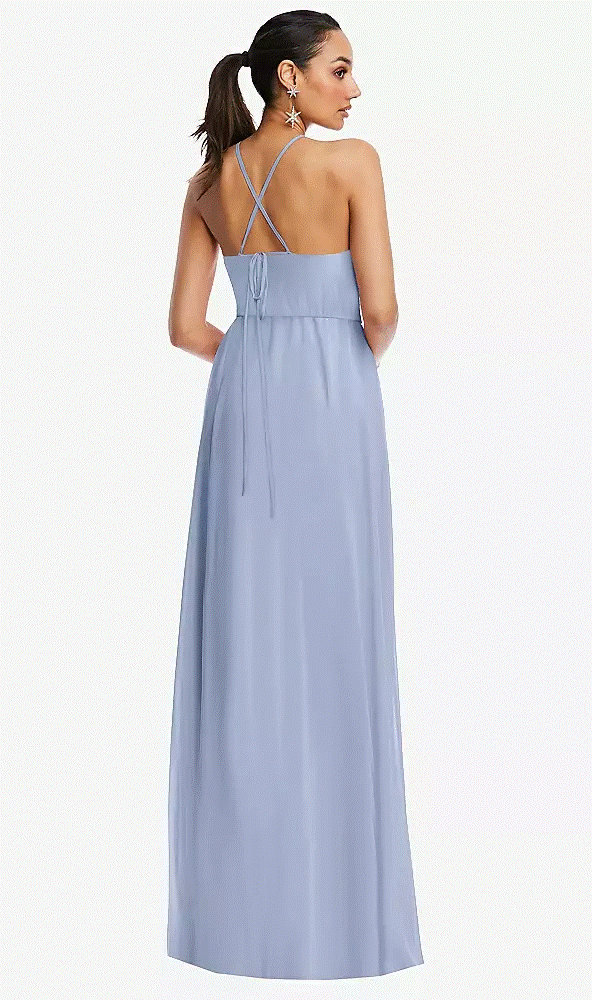 TH113...Plunging V-Neck Criss Cross Strap Back Maxi Dress....Sky Blue...Size XS