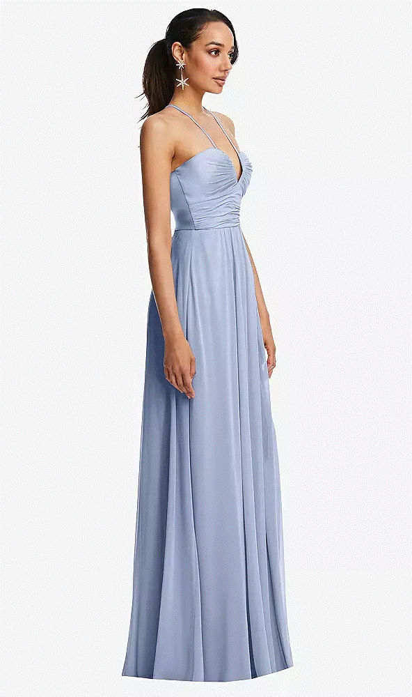 TH113...Plunging V-Neck Criss Cross Strap Back Maxi Dress....Sky Blue...Size XS
