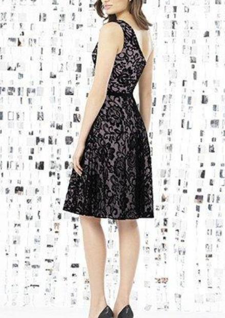 Dessy 8141...Cocktail length, One shoulder Lace Dress....Suede Rose....Size 6