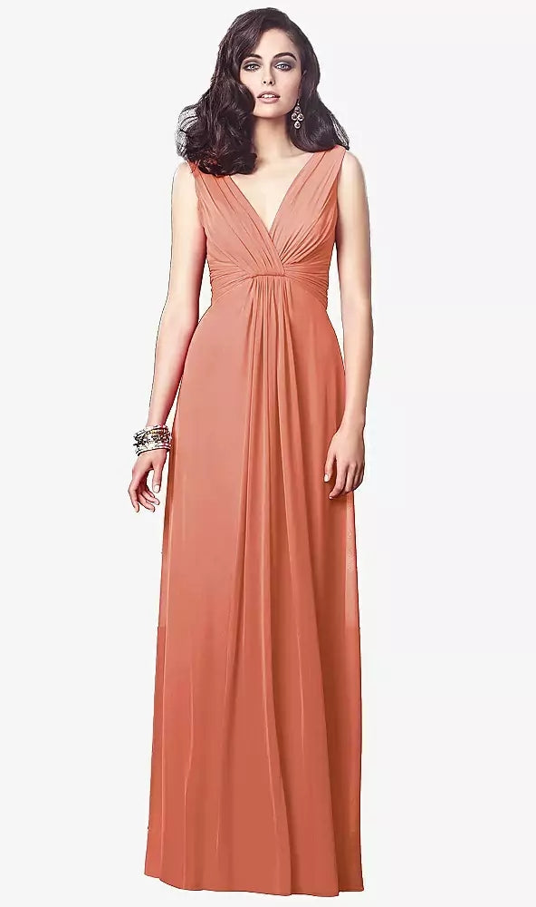 Dessy TH031..Draped V-Neck Shirred Chiffon Maxi Dress...Terracotta...Size 12