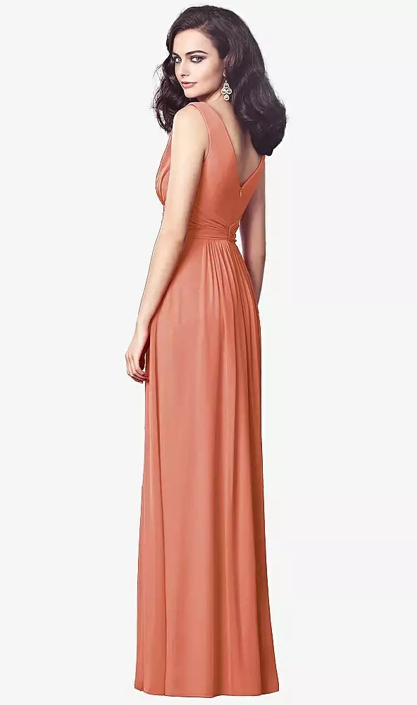 Dessy TH031..Draped V-Neck Shirred Chiffon Maxi Dress...Terracotta...Size 12