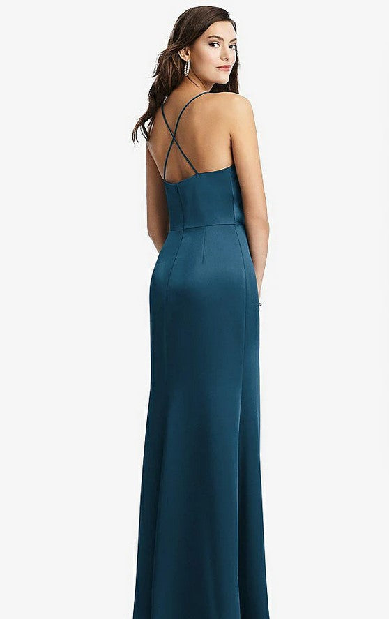 Dessy 3056....Cowl-Neck Criss Cross Back Slip Dress....Atlantic Blue...Sz 8 L