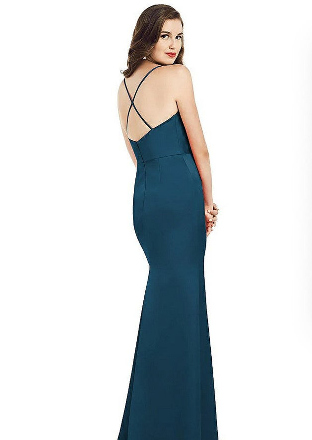 Dessy 3056....Cowl-Neck Criss Cross Back Slip Dress....Atlantic Blue...Sz 8 L