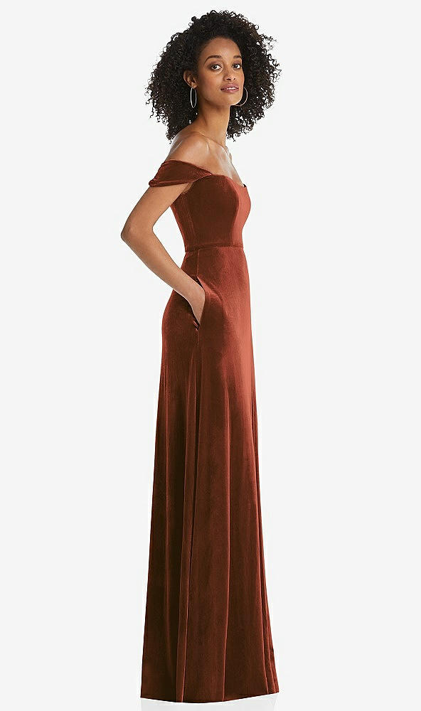 After Six 1551....Off-the-Shoulder Flounce Sleeve Velvet Dress...Auburn...Sz 8