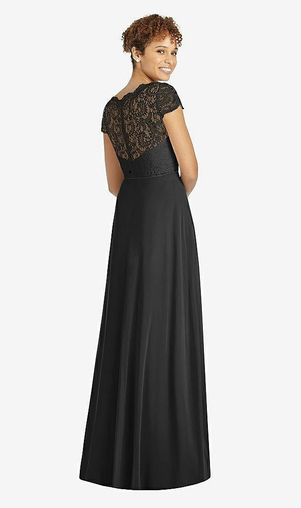 Dessy 3033...Cap Sleeve Illusion-Back Lace and Chiffon Dress....Black
