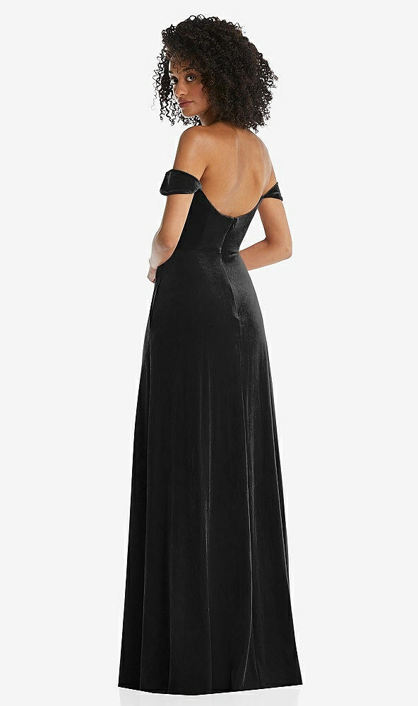 After Six 1551..Off-the-Shoulder Flounce Sleeve Velvet Maxi Dress..Black...Sz 2
