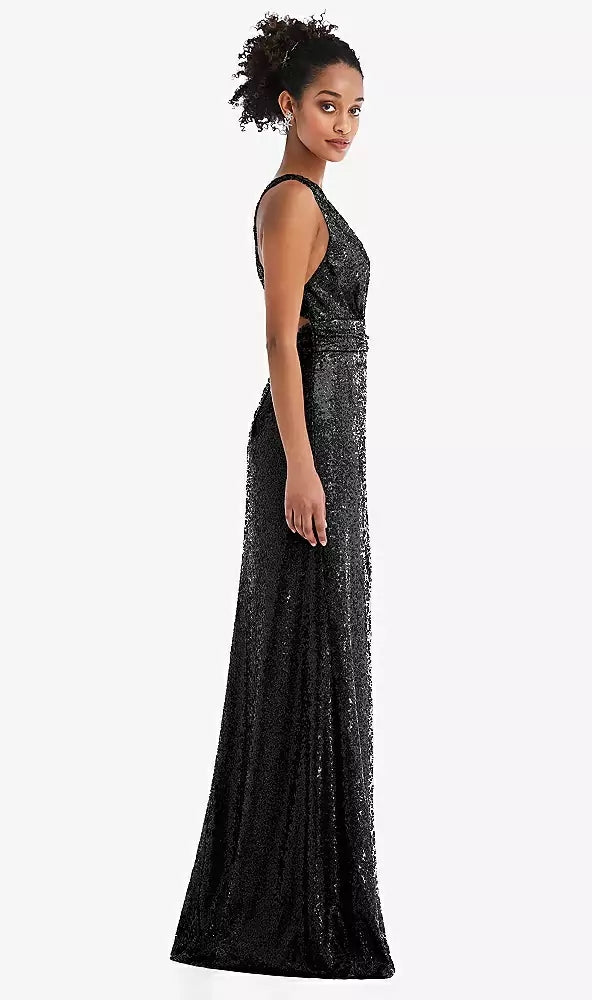 Open-Neck Criss Cross Back Sequin Maxi Dress in Black....TH081....Size XL