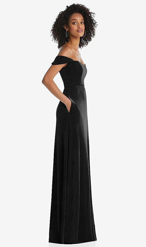 After Six 1551..Off-the-Shoulder Flounce Sleeve Velvet Maxi Dress..Black...Sz 2