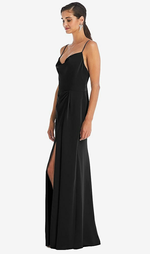 Dessy 3072...Cowl-Neck Draped Wrap Maxi Dress with Front Slit...Black...Sz 8
