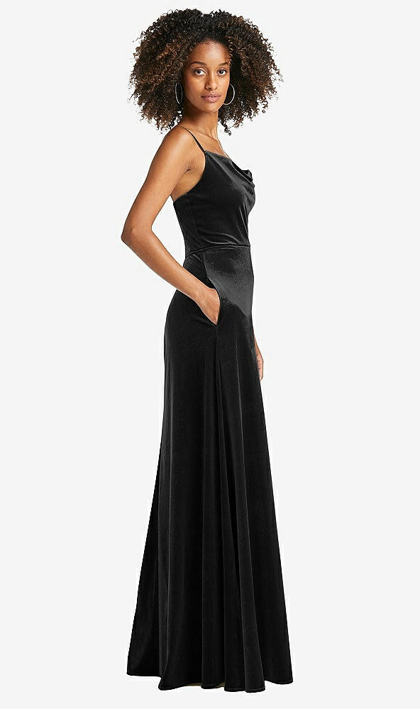 After Six 1541...Cowl-Neck Velvet Maxi Dress with Pockets....Black...Sz 16