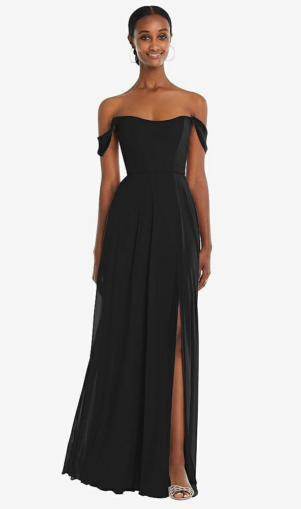 After Six 1560....Off-the-Shoulder Basque Neck Maxi Dress.....Black...Sz 8