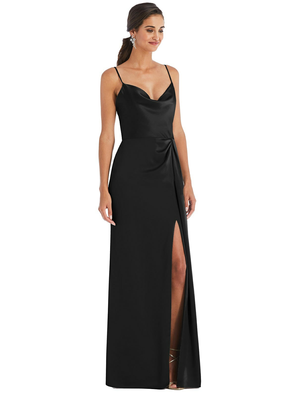 Dessy 3072...Cowl-Neck Draped Wrap Maxi Dress with Front Slit...Black...Sz 8