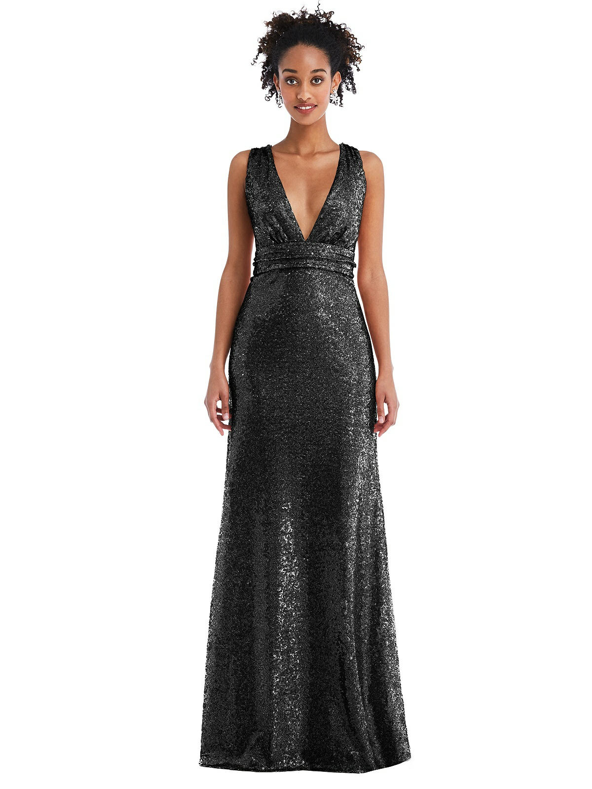 Open-Neck Criss Cross Back Sequin Maxi Dress in Black....TH081....Size XL