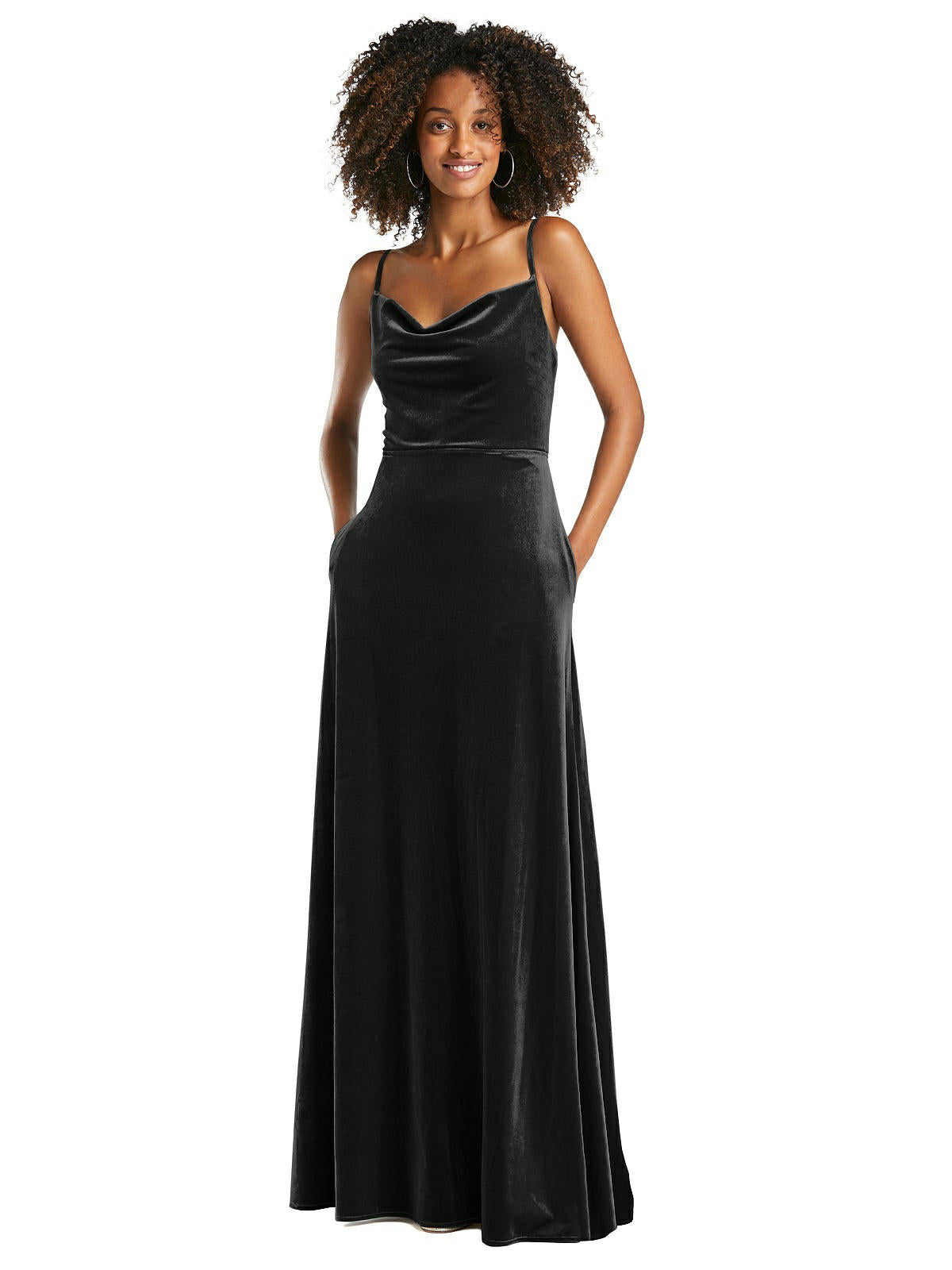 After Six 1541...Cowl-Neck Velvet Maxi Dress with Pockets....Black...Sz 16