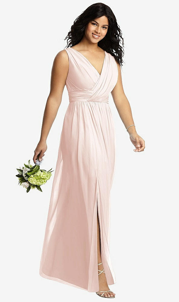 Dessy 2894...Sleeveless Draped Chiffon Maxi Dress with Front Slit...Blush..Sz 18
