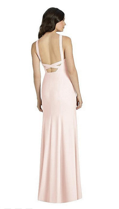 Dessy 3039......High-Neck Backless Crepe Trumpet Gown....Blush...Size 6