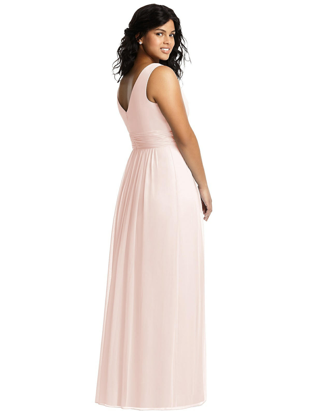 Dessy 2894...Sleeveless Draped Chiffon Maxi Dress with Front Slit...Blush..Sz 18