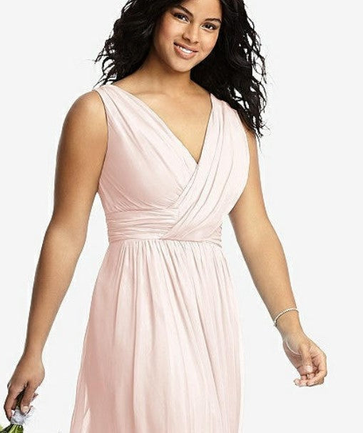Dessy 2894...Sleeveless Draped Chiffon Maxi Dress with Front Slit...Blush..Sz 18