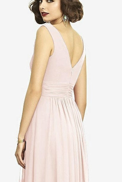 Dessy 2894...Sleeveless Draped Chiffon Maxi Dress with Front Slit...Blush...Sz 8