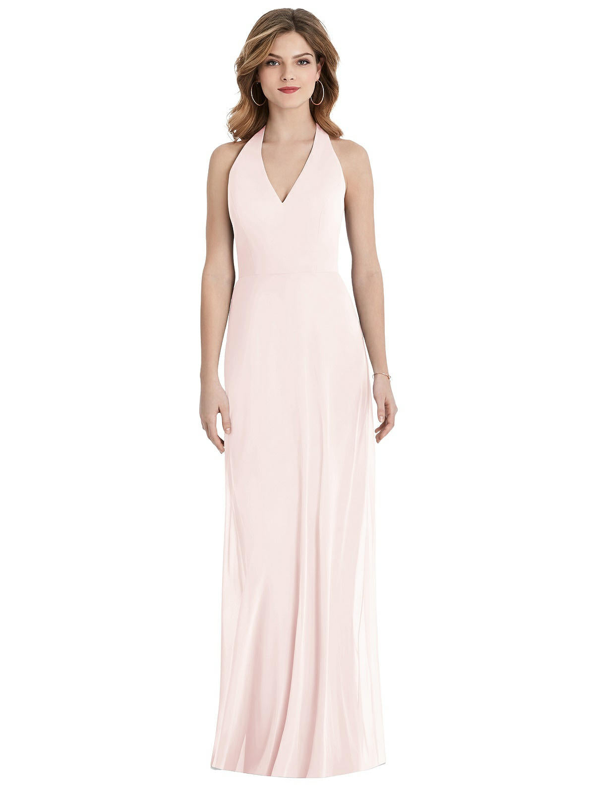 After Six 1516...V-Neck Halter Chiffon Maxi Dress ....Blush...Size 2