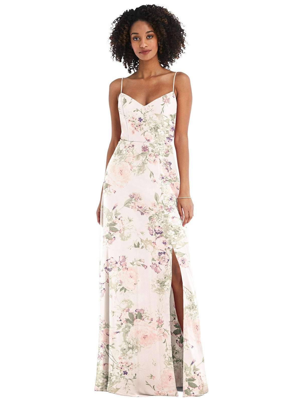 After Six 1548..Tie-Back Cutout Maxi Dress with Front Slit..Blush Garden..Sz 12
