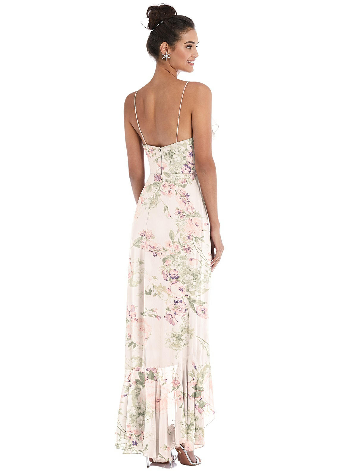 Ruffle-Trimmed V-Neck High Low Wrap Dress...TH040...Blush Garden...Size 12