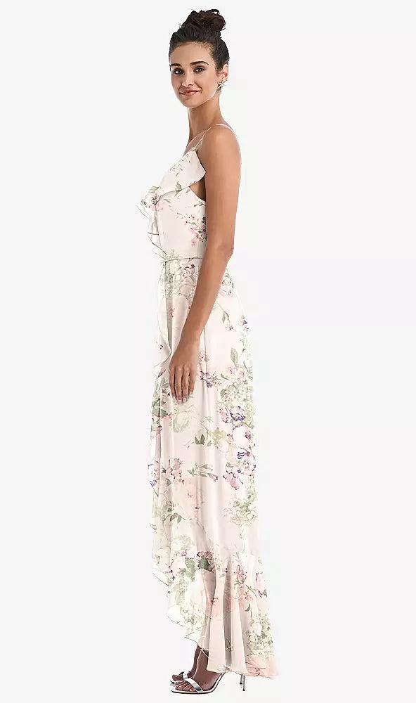 Ruffle-Trimmed V-Neck High Low Wrap Dress...TH040...Blush Garden...Size 12